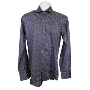 Circle of Gentlemen Shirt 38/15 Navy Geometric Pattern Slim Fit Dress Shirt Luxe
